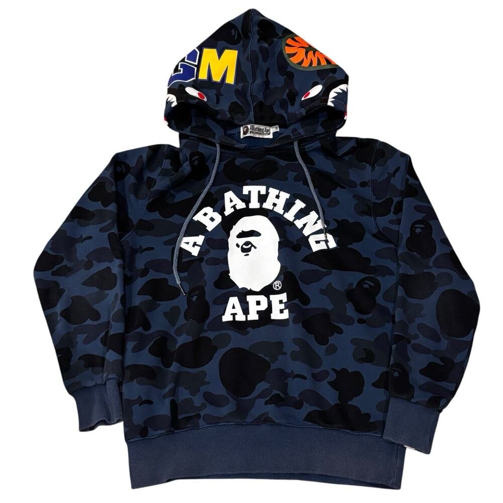 BAPE A Bathing Ape WGM Blue Camo Shark Hoodie Cotton Sweatshirt Men's Medium